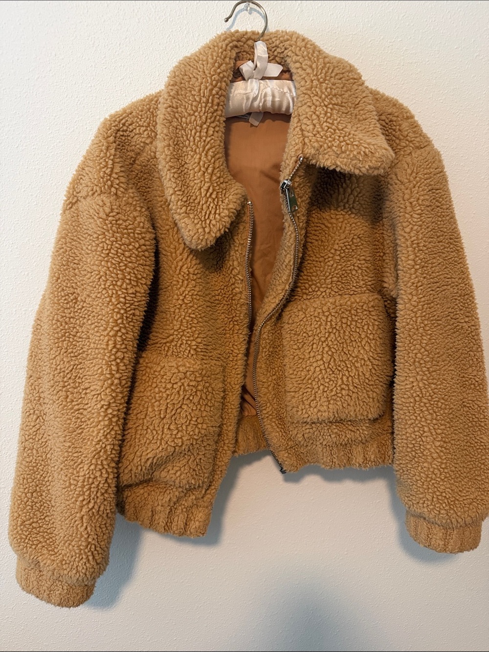 Urban outfitters Cozy Teddy Sherpa Zip Jacket in Camel